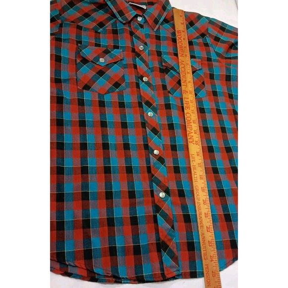Western Shirt Size 38 Pearl Snap Blouse Maroon Tea Black Plaid Vintage Ranchwear - Picture 4 of 10